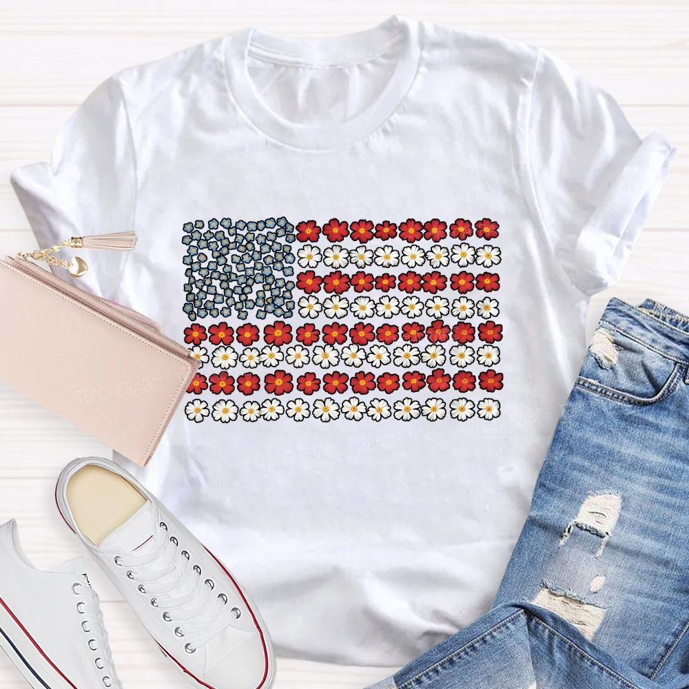 Teacher Floral American Flag Teacher T-shirt