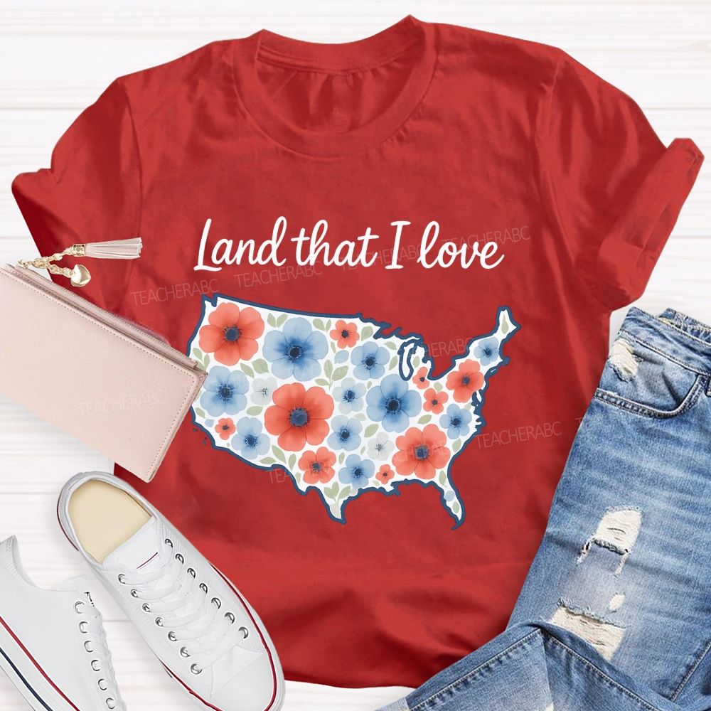 Land That I Love Watercolor Usa Flowers Teacher T-shirt