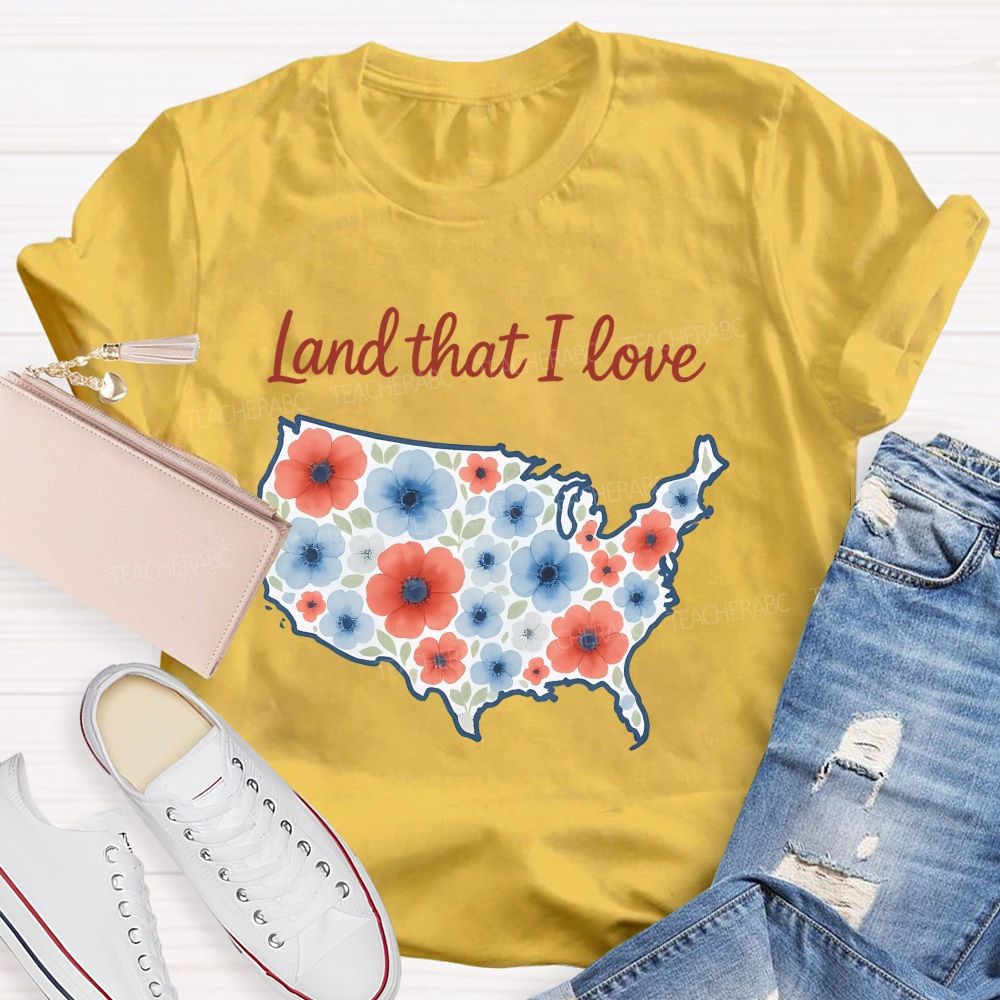 Land That I Love Watercolor Usa Flowers Teacher T-shirt