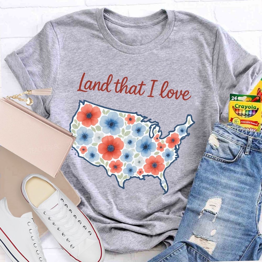 Land That I Love Watercolor Usa Flowers Teacher T-shirt