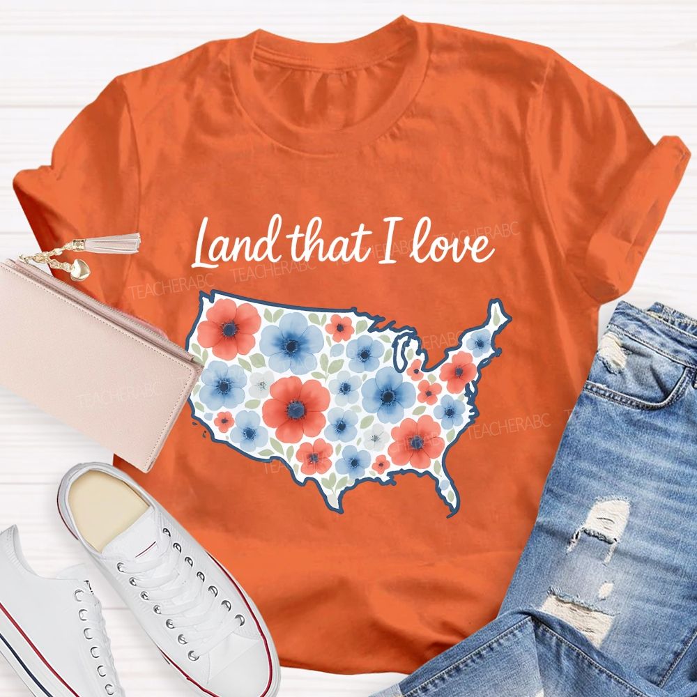 Land That I Love Watercolor Usa Flowers Teacher T-shirt