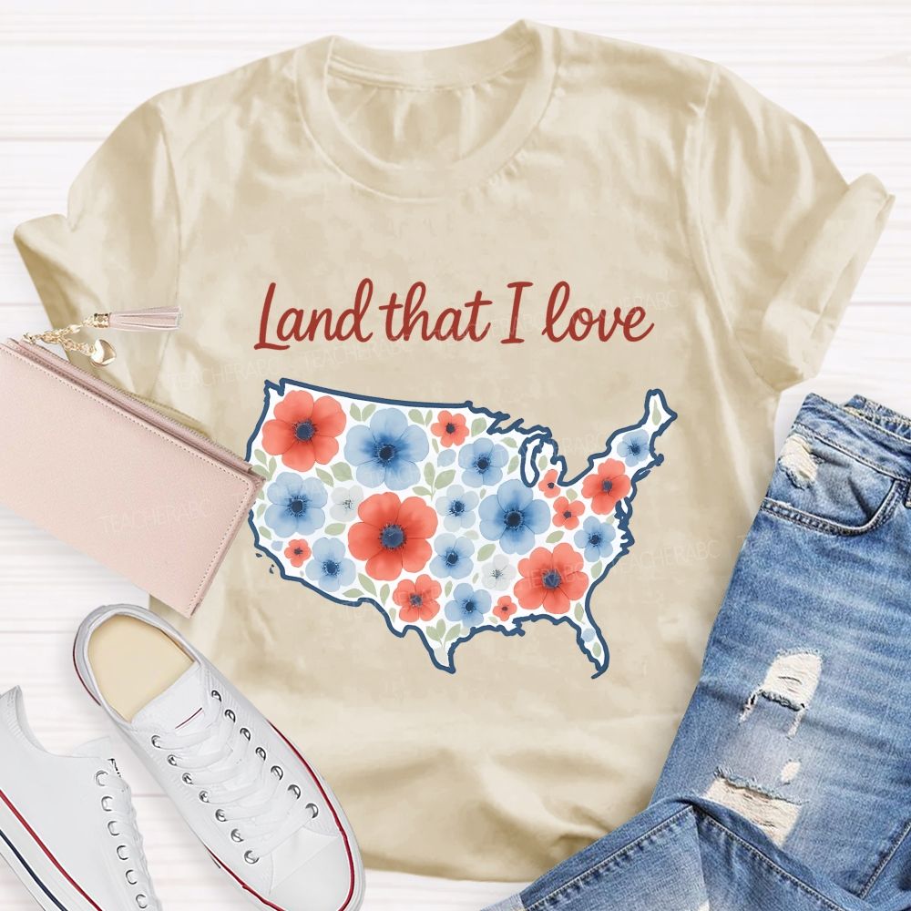 Land That I Love Watercolor Usa Flowers Teacher T-shirt