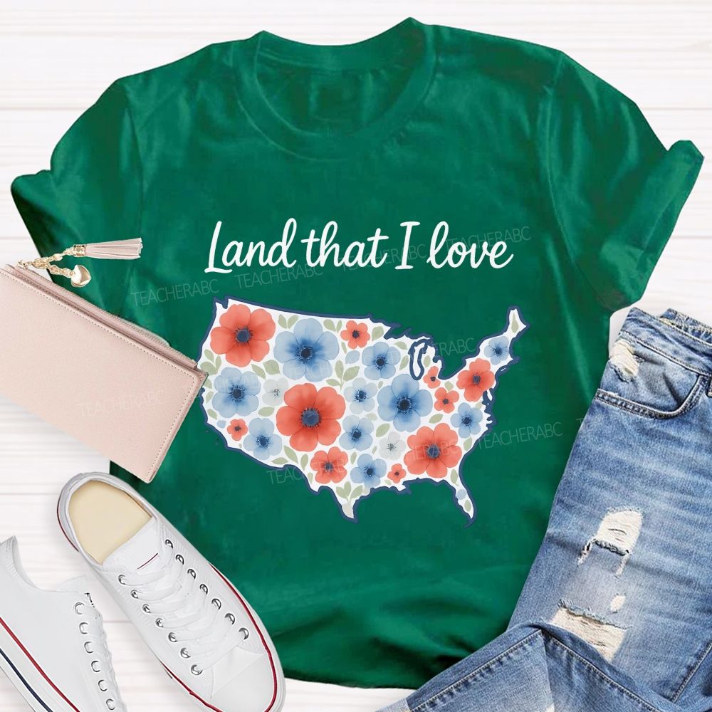 Land That I Love Watercolor Usa Flowers Teacher T-shirt