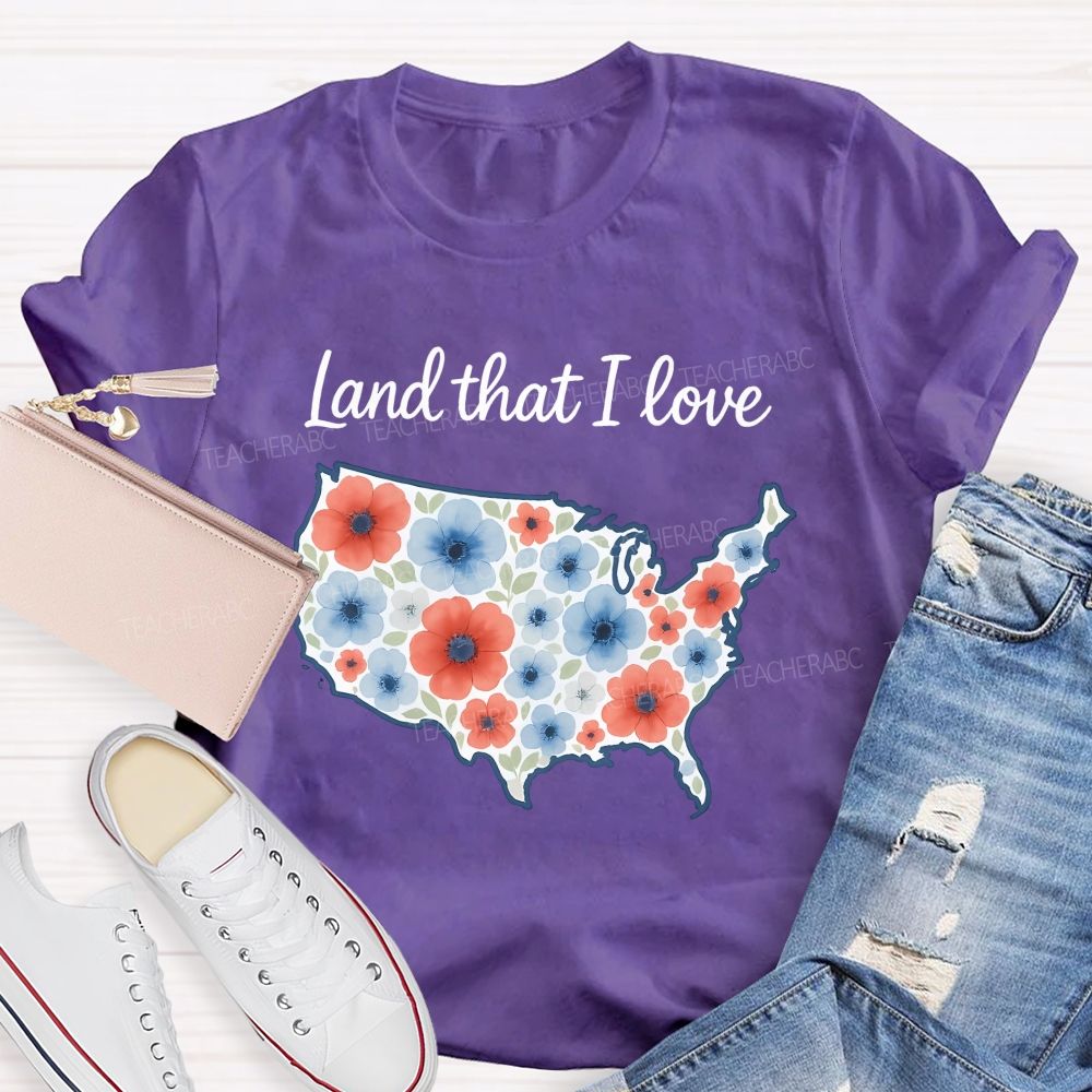 Land That I Love Watercolor Usa Flowers Teacher T-shirt