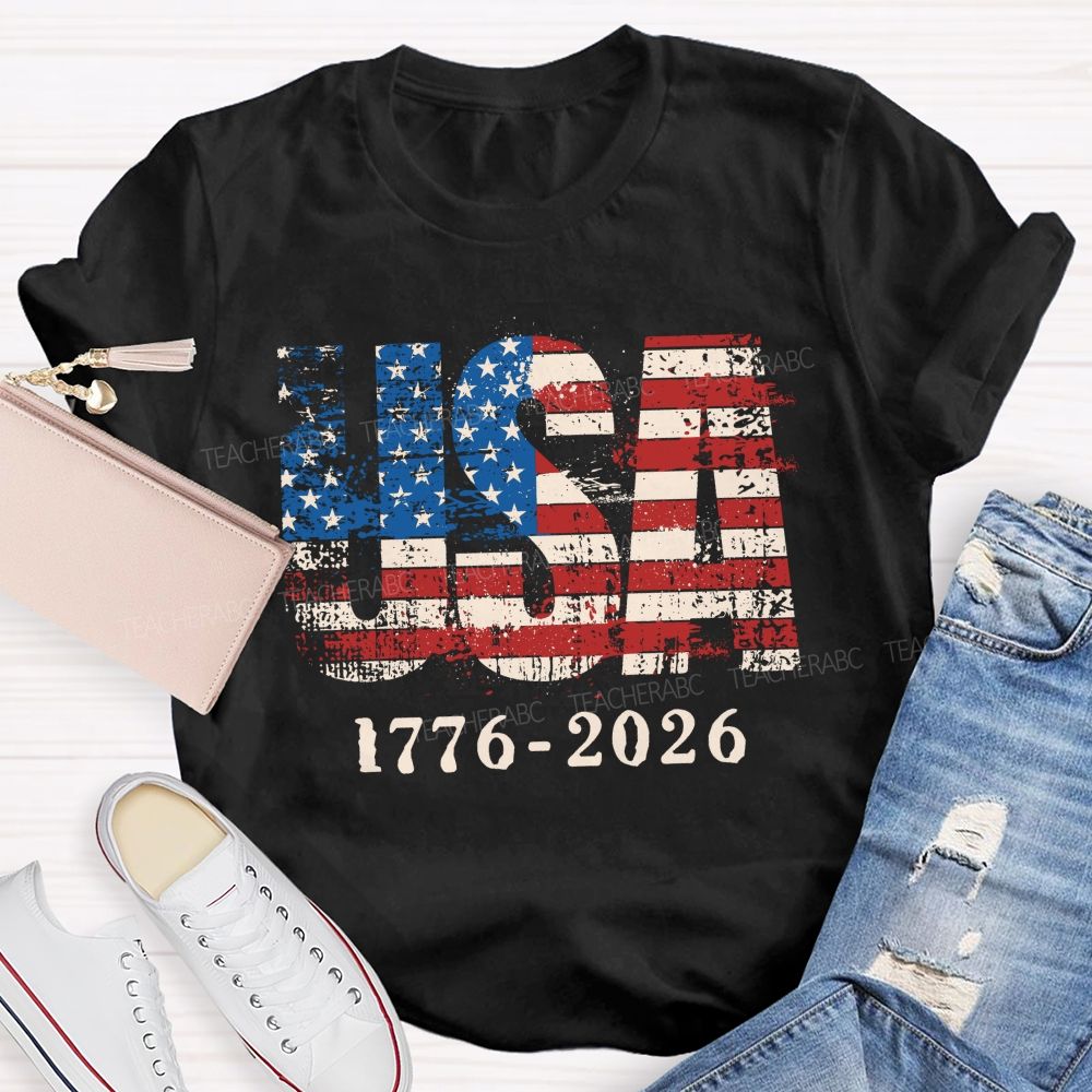 Usa 2026 Independence American Vintage Flag Teacher T-shirt