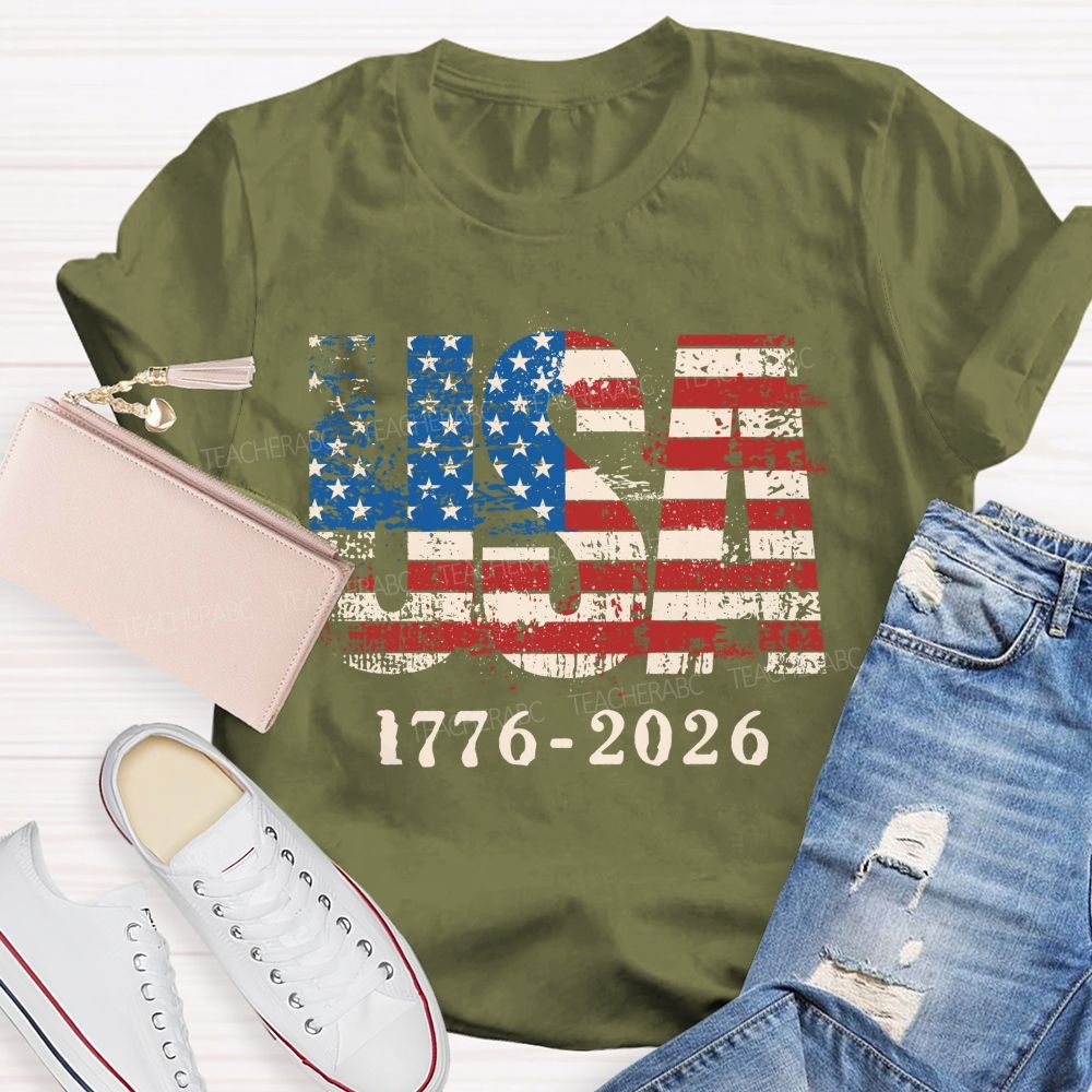Usa 2026 Independence American Vintage Flag Teacher T-shirt