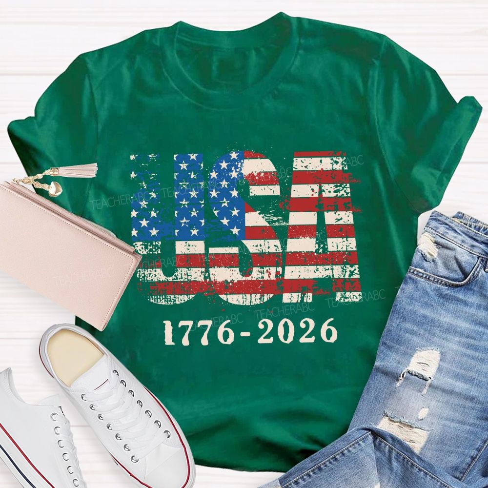 Usa 2026 Independence American Vintage Flag Teacher T-shirt