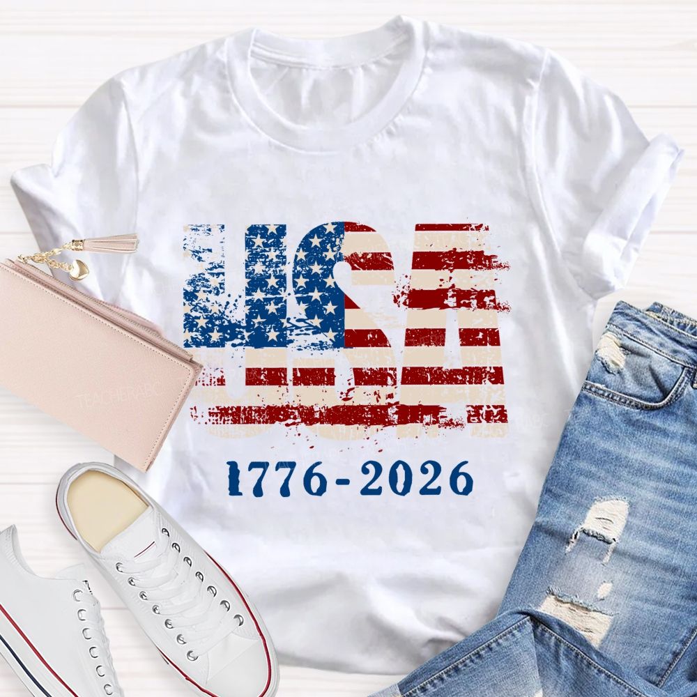 Usa 2026 Independence American Vintage Flag Teacher T-shirt