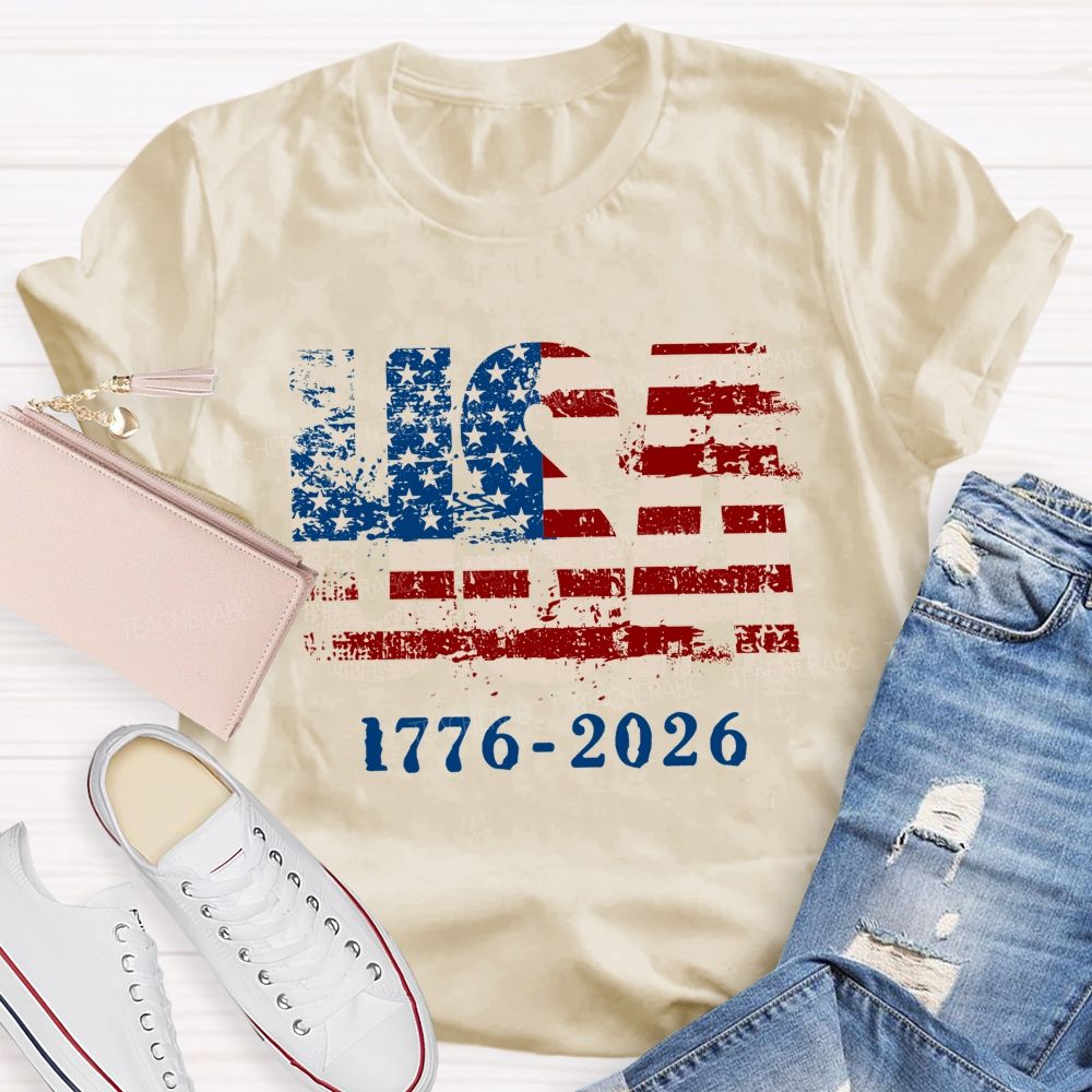 Usa 2026 Independence American Vintage Flag Teacher T-shirt