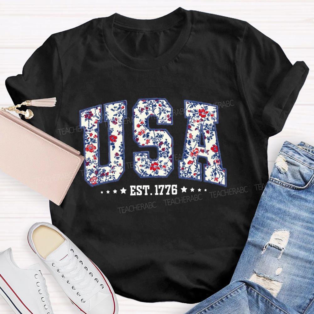 Floral USA 250 Teacher T-shirt