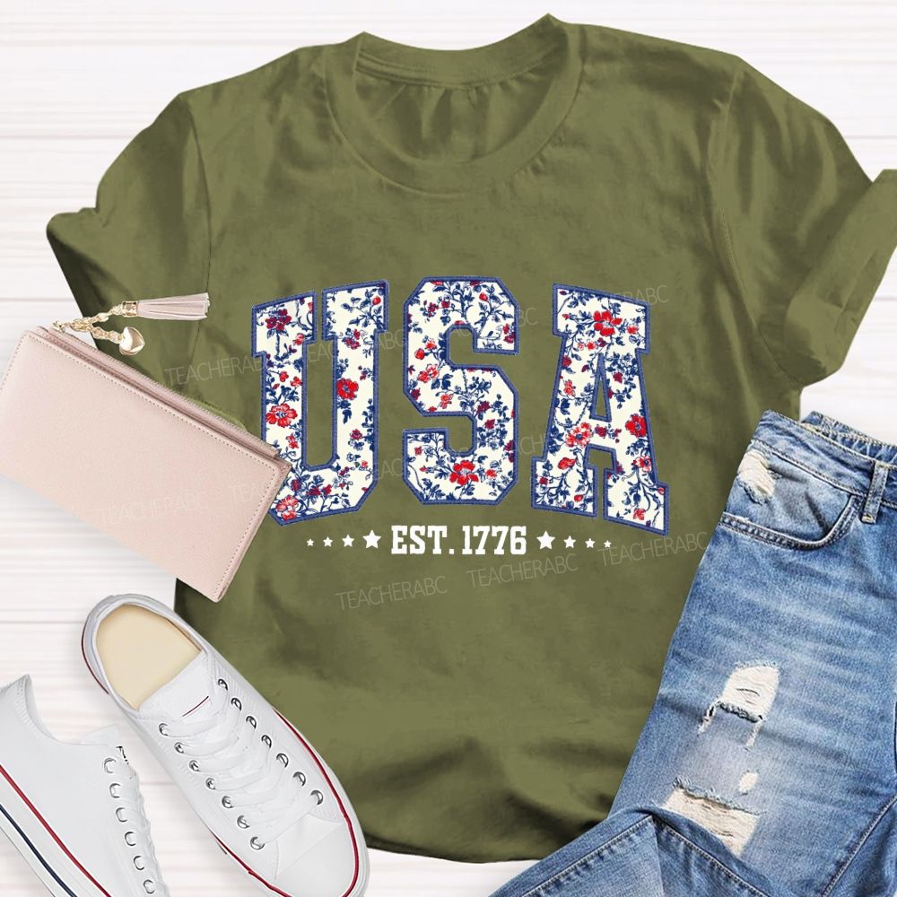 Floral USA 250 Teacher T-shirt