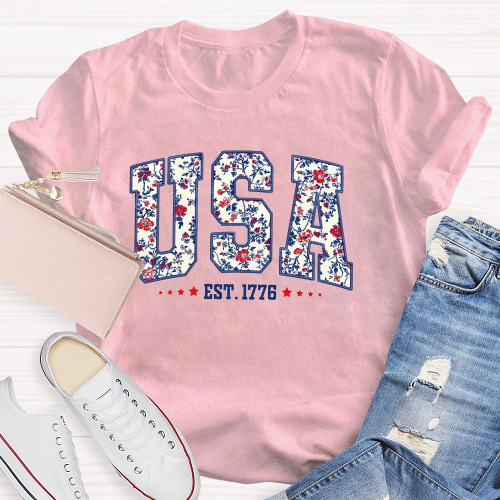 Floral USA 250 Teacher T-shirt