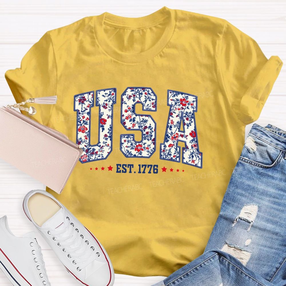 Floral USA 250 Teacher T-shirt
