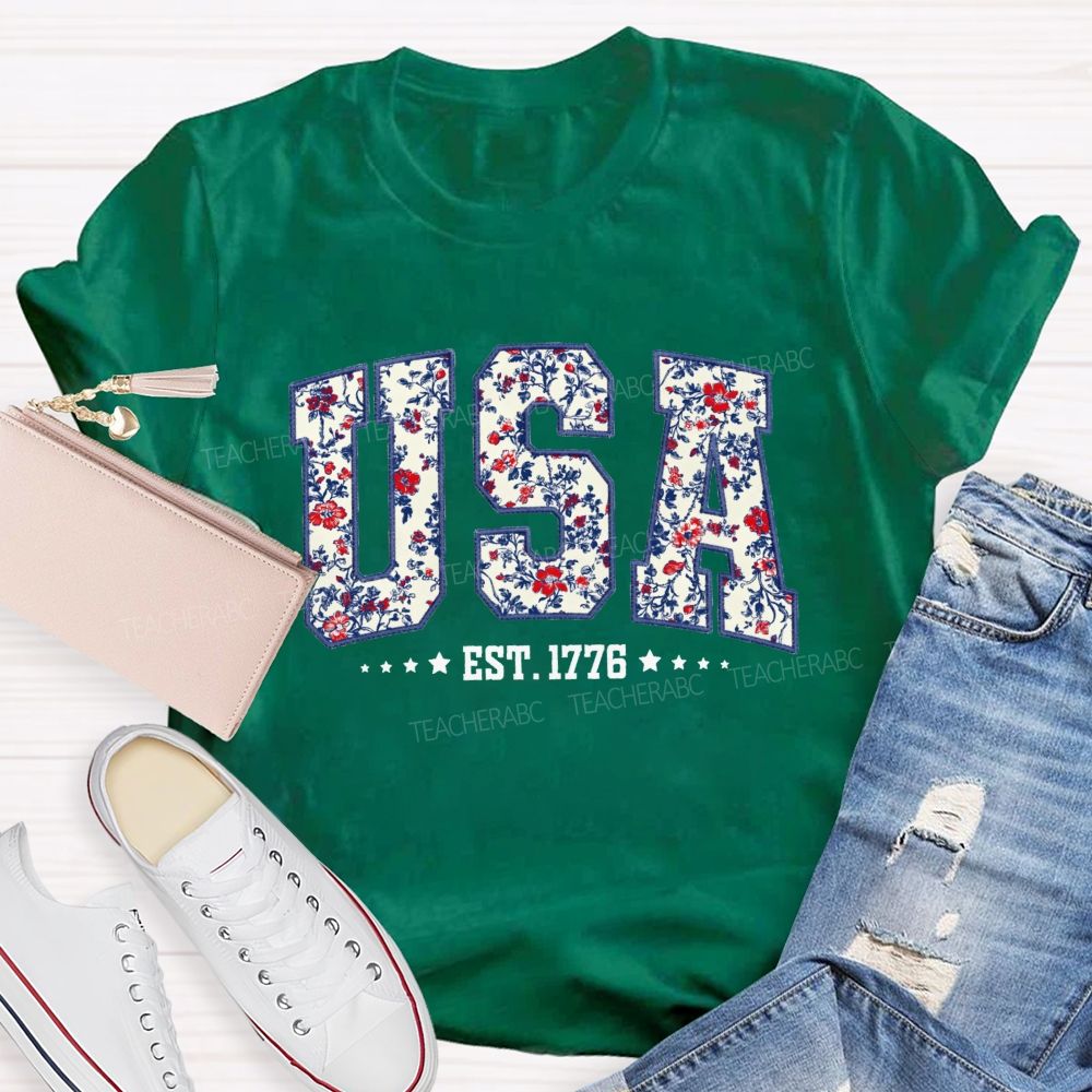 Floral USA 250 Teacher T-shirt