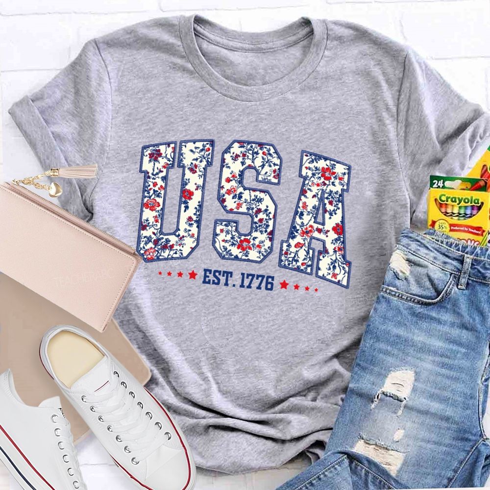 Floral USA 250 Teacher T-shirt