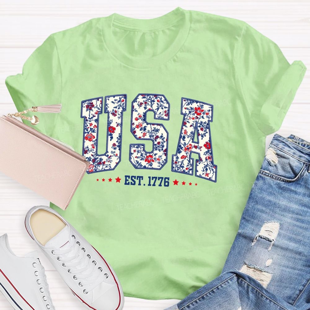 Floral USA 250 Teacher T-shirt