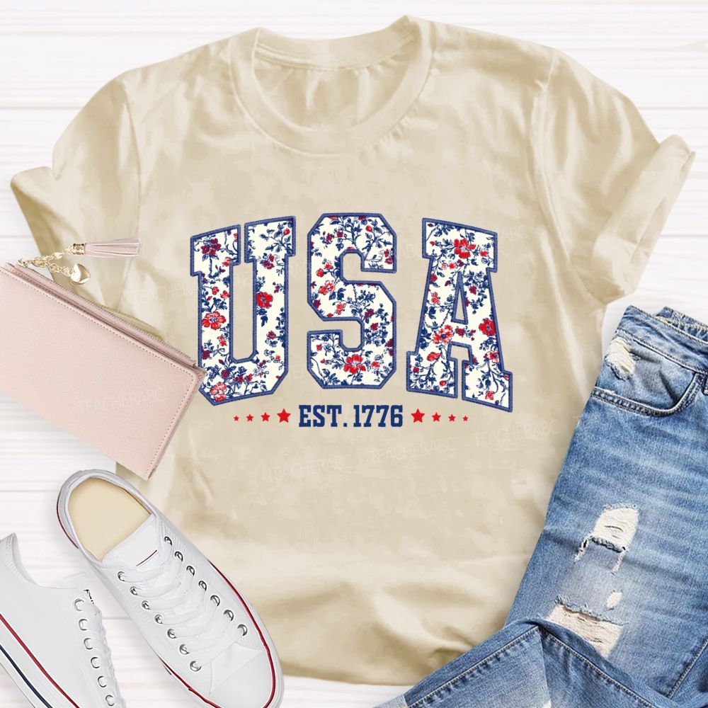 Floral USA 250 Teacher T-shirt