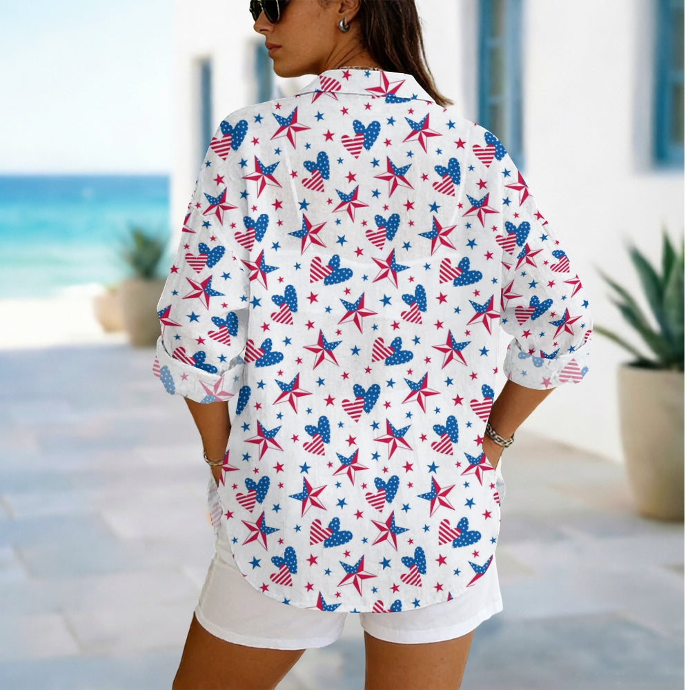 Red Blue Heart Star Blouse
