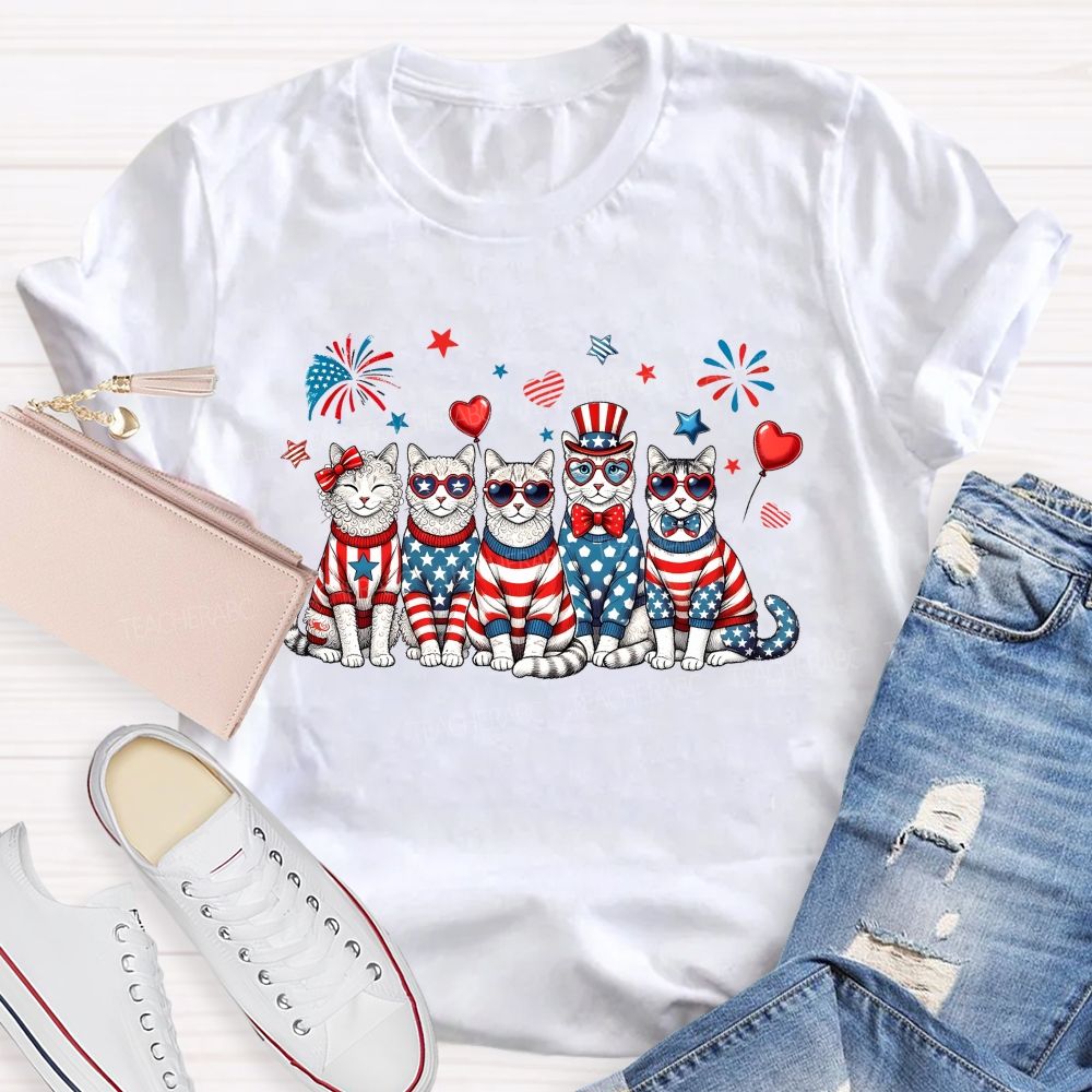 Independence Day Cat  Teacher T-shirt