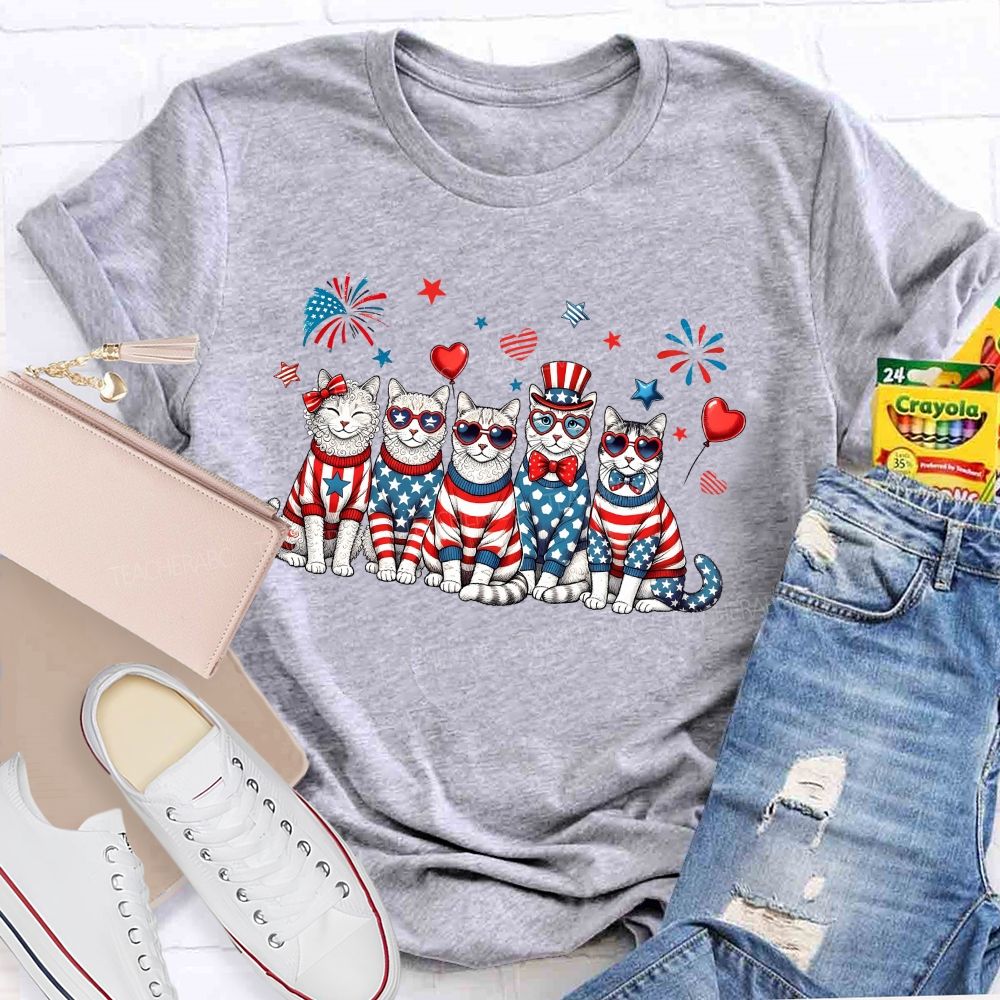 Independence Day Cat  Teacher T-shirt