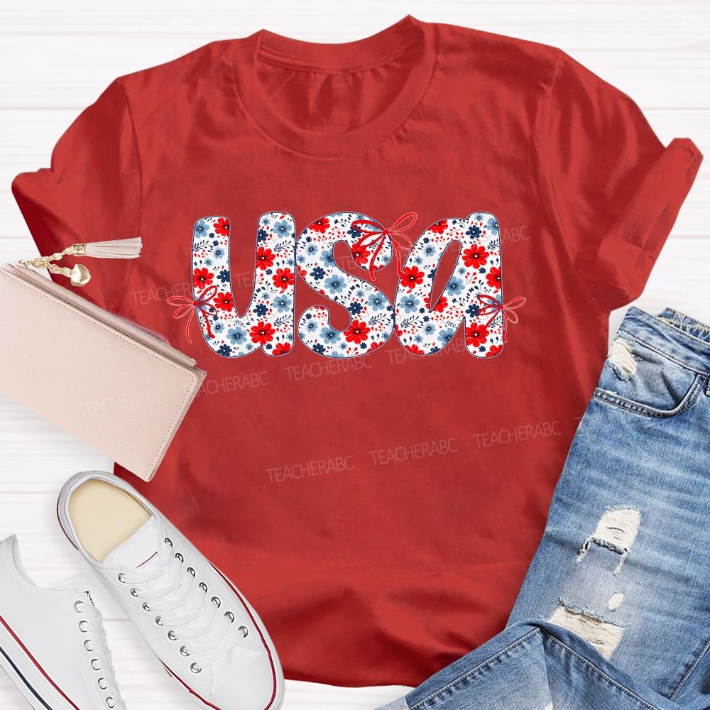 USA Flowers Pattern  Teacher T-shirt