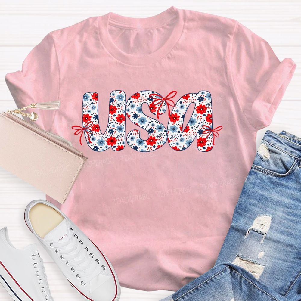 USA Flowers Pattern  Teacher T-shirt