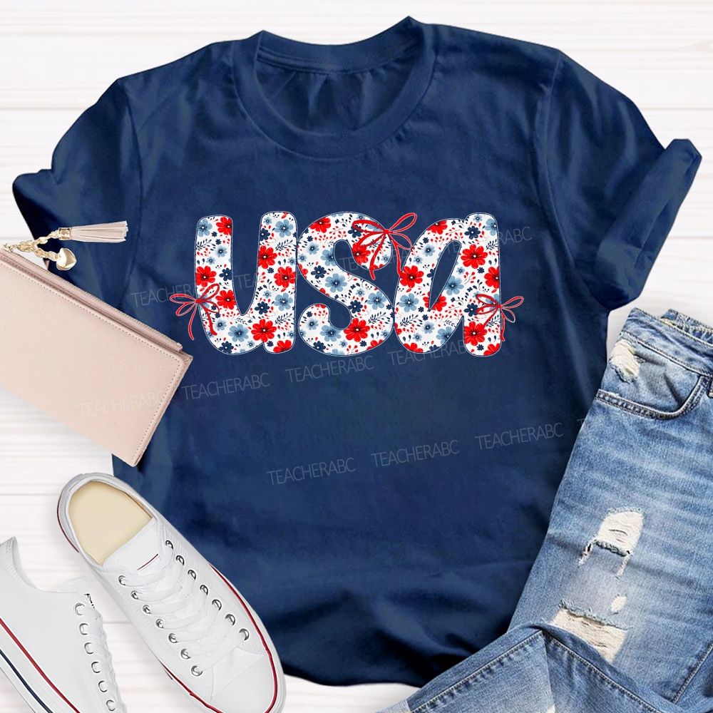 USA Flowers Pattern  Teacher T-shirt