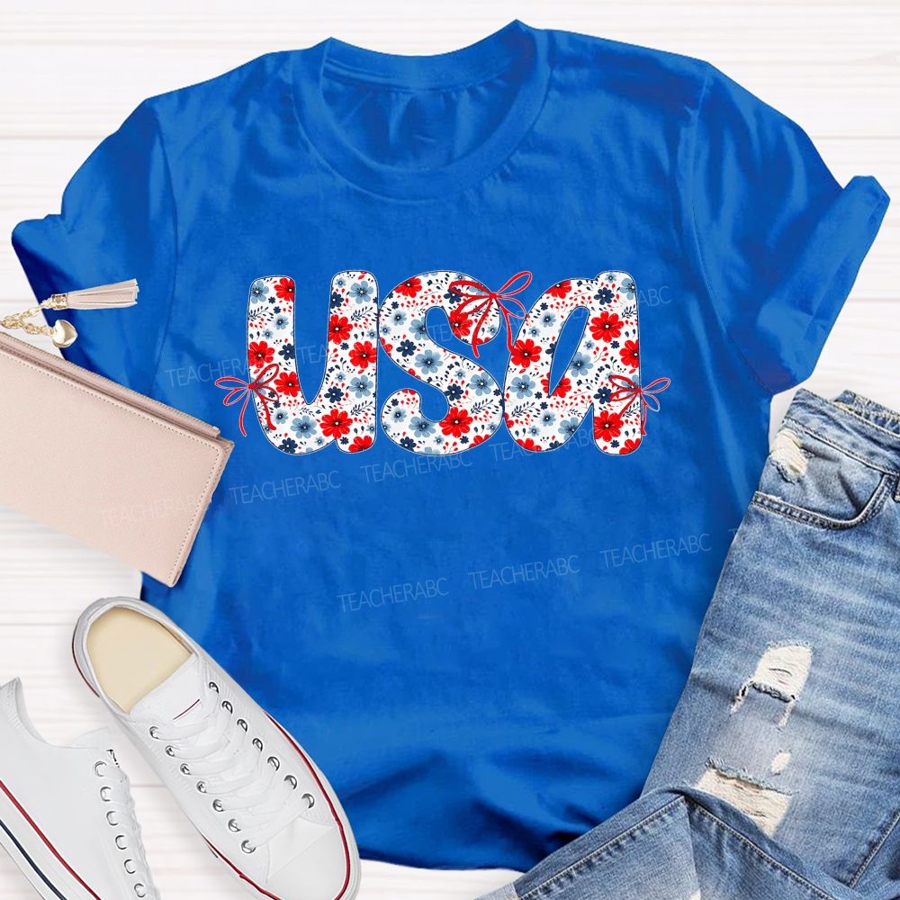 USA Flowers Pattern  Teacher T-shirt