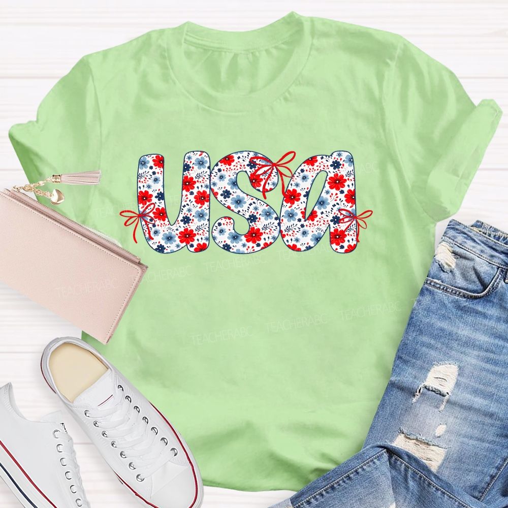USA Flowers Pattern  Teacher T-shirt