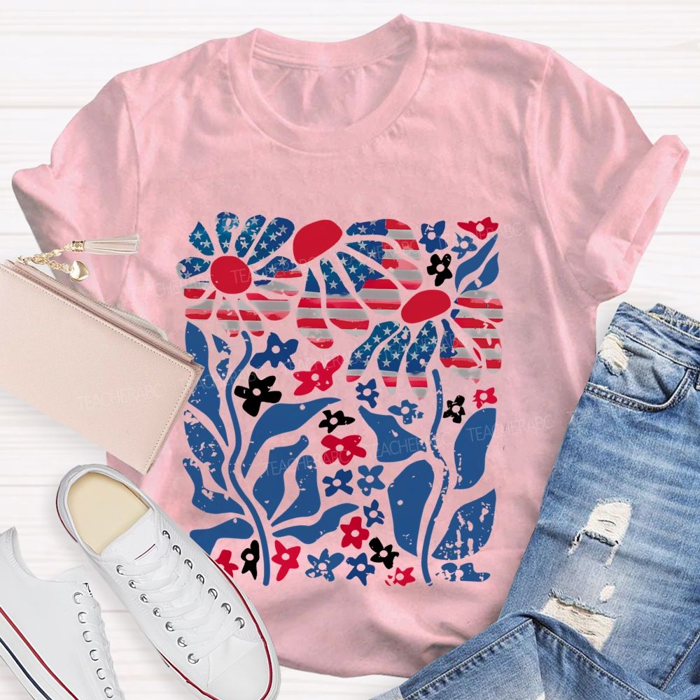 Independence Day Flowers Pattern  Teacher T-shirt