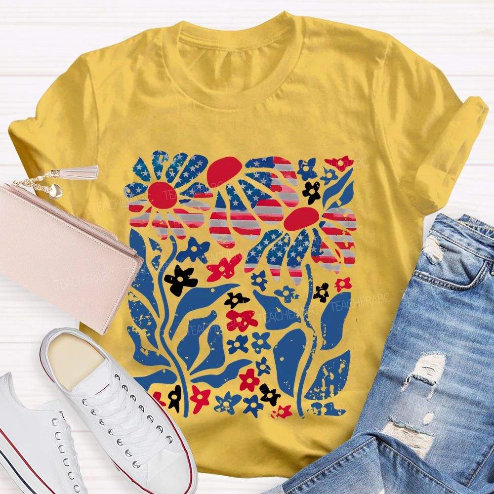 Independence Day Flowers Pattern  Teacher T-shirt