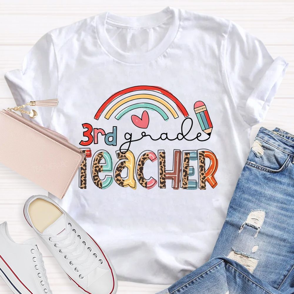 Personalized Grade 3rd Grade Teacher Rainbow  Teacher T-shirt