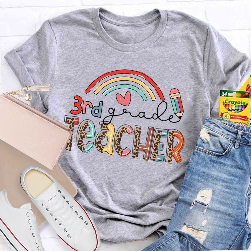 Personalized Grade 3rd Grade Teacher Rainbow  Teacher T-shirt