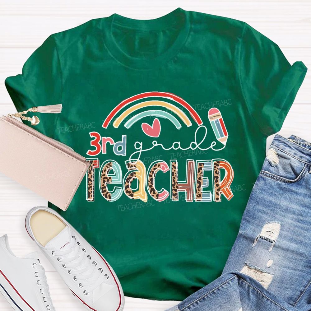 Personalized Grade 3rd Grade Teacher Rainbow  Teacher T-shirt