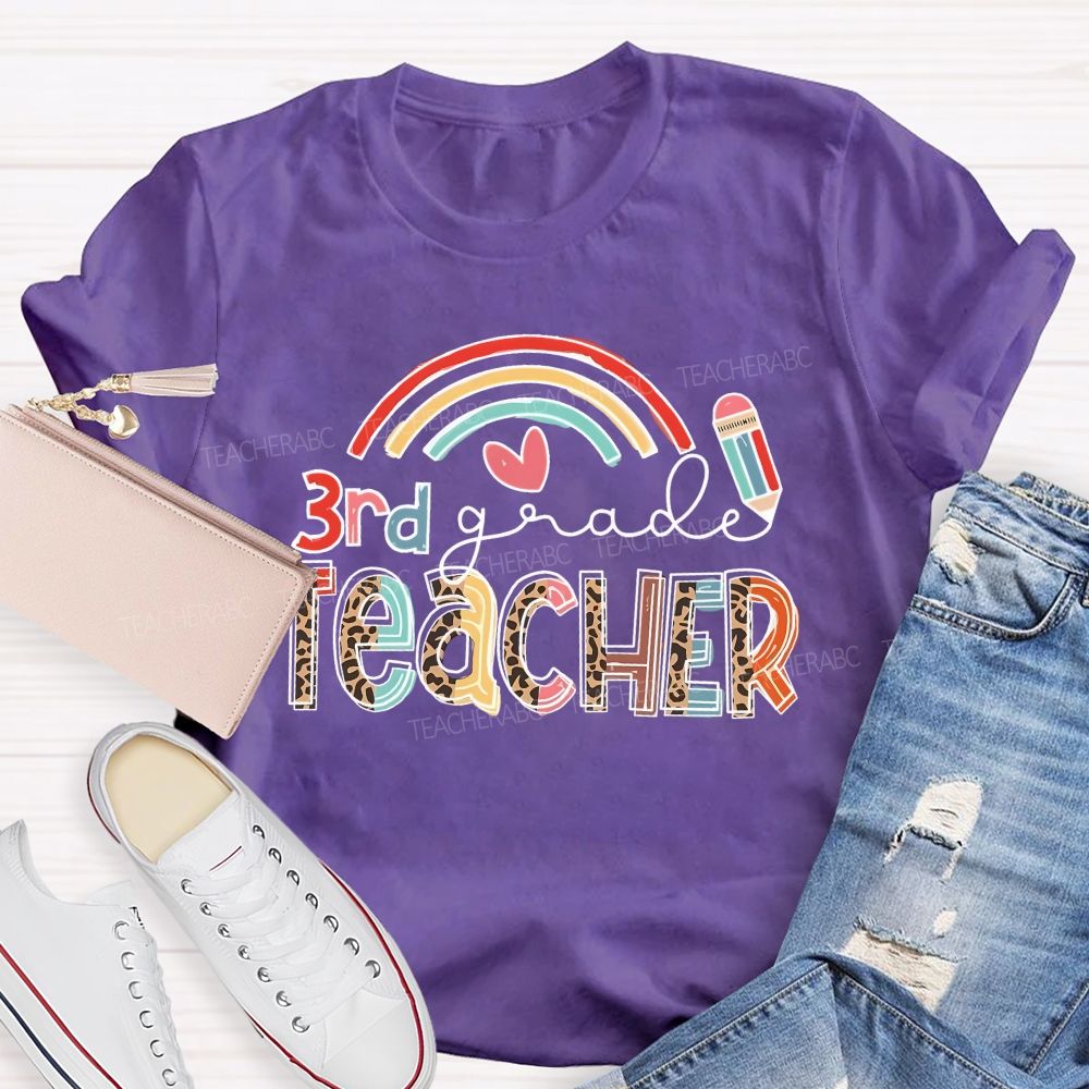 Personalized Grade 3rd Grade Teacher Rainbow  Teacher T-shirt