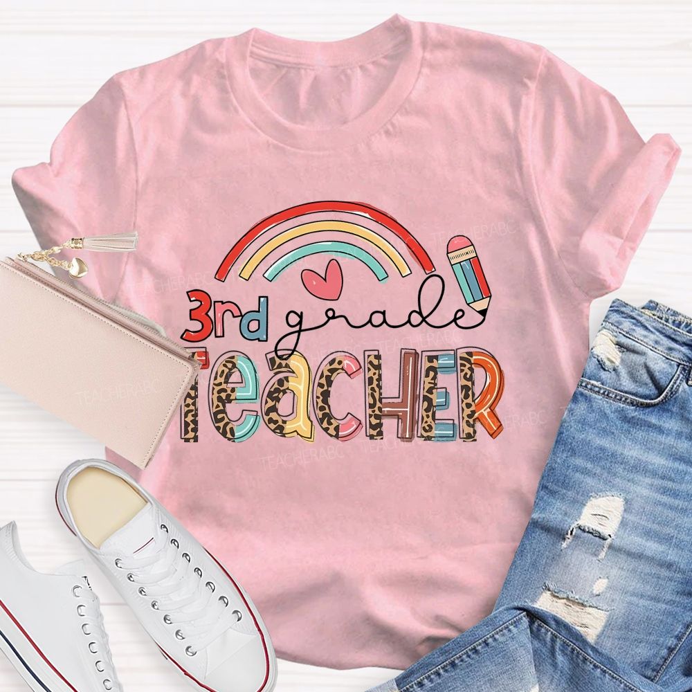 Personalized Grade 3rd Grade Teacher Rainbow  Teacher T-shirt