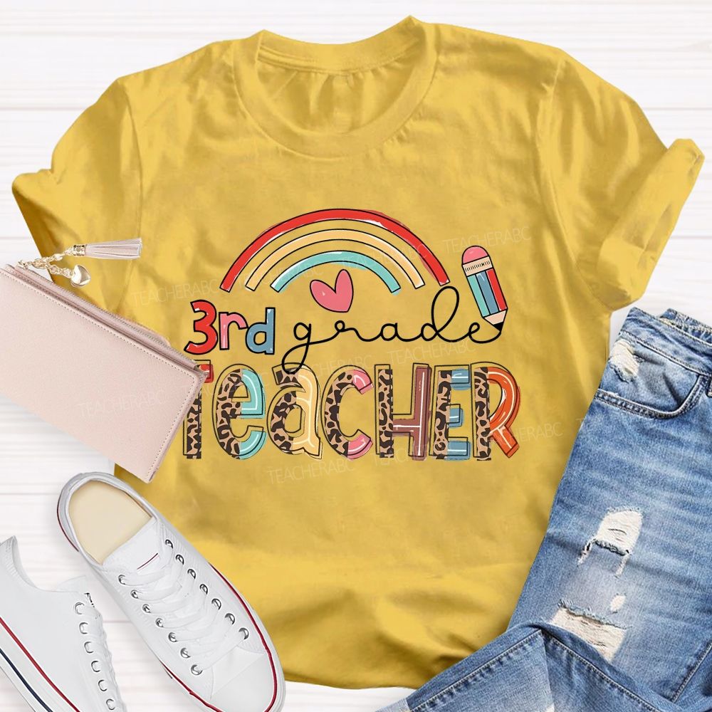 Personalized Grade 3rd Grade Teacher Rainbow  Teacher T-shirt
