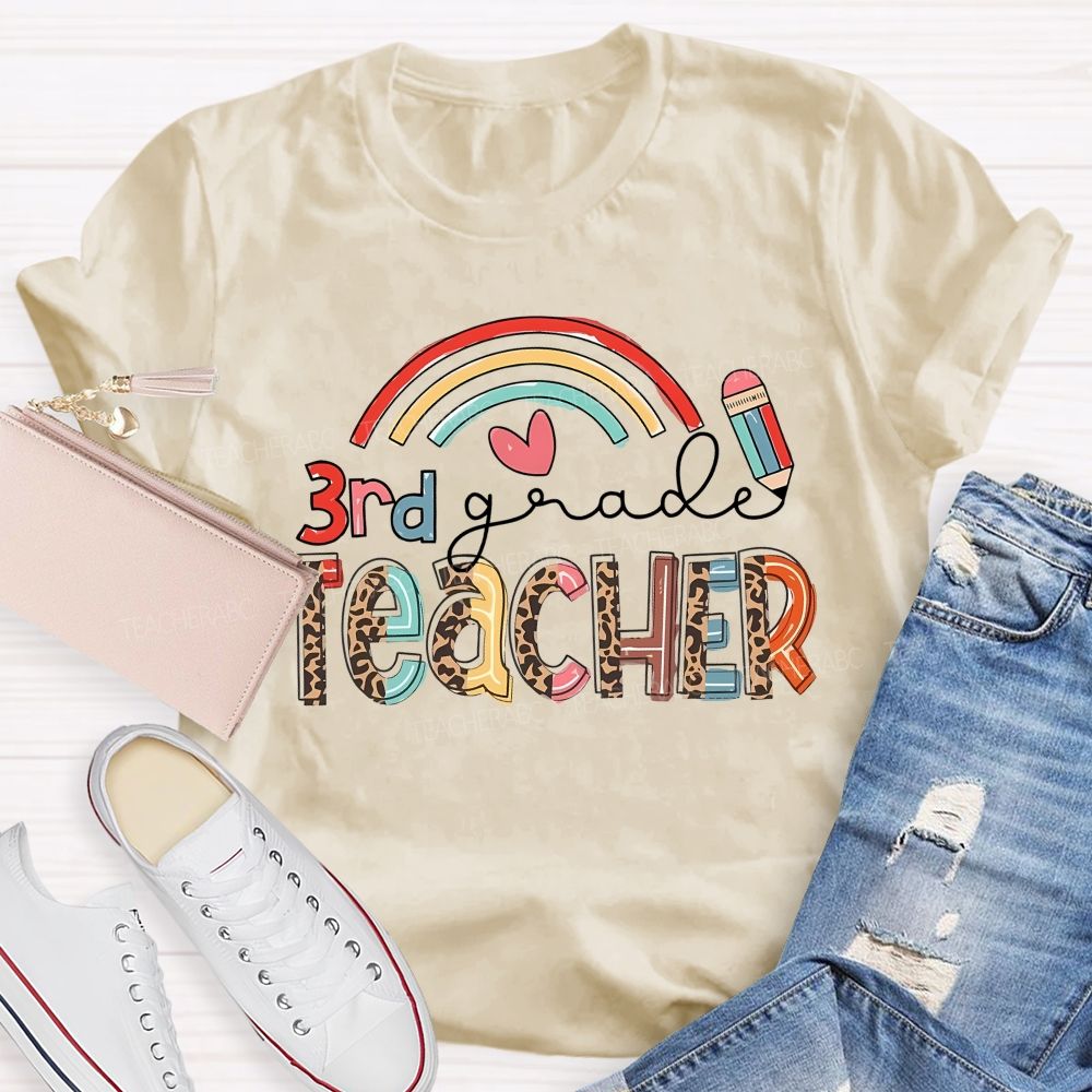 Personalized Grade 3rd Grade Teacher Rainbow  Teacher T-shirt