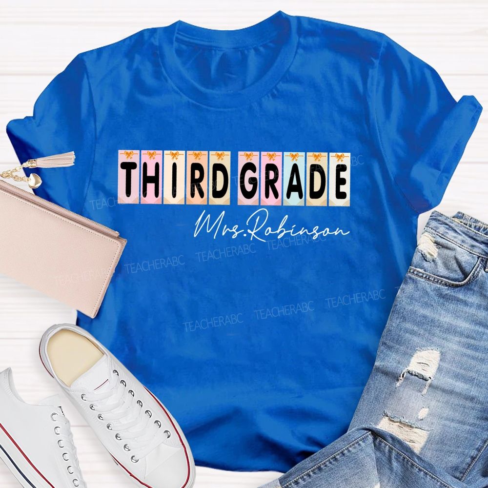 Personalized Name  And Grade  Third Grade Colorful Graphics  Teacher T-shirt