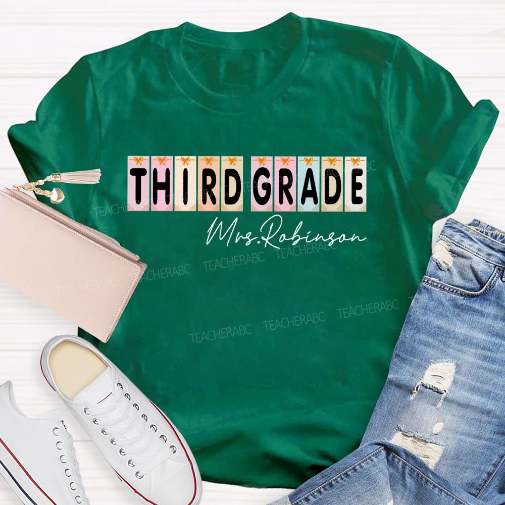 Personalized Name  And Grade  Third Grade Colorful Graphics  Teacher T-shirt