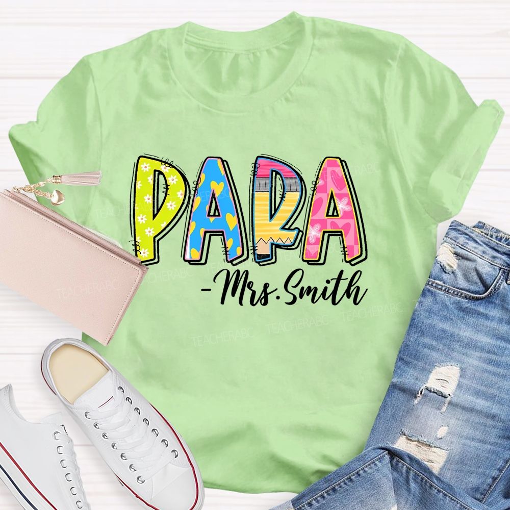 Personalized Name Para Colorful Flowers Letters Graphic  Teacher T-shirt