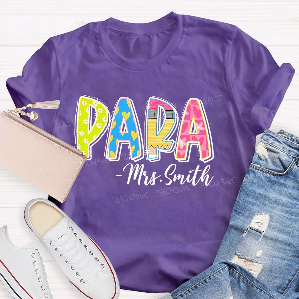 Personalized Name Para Colorful Flowers Letters Graphic  Teacher T-shirt