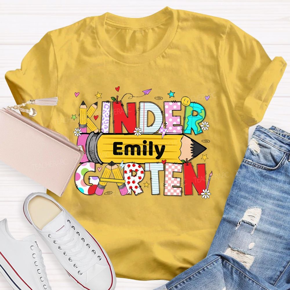 Personalized Name  And Grade   Pencil Letter Graphics  Teacher T-shirt
