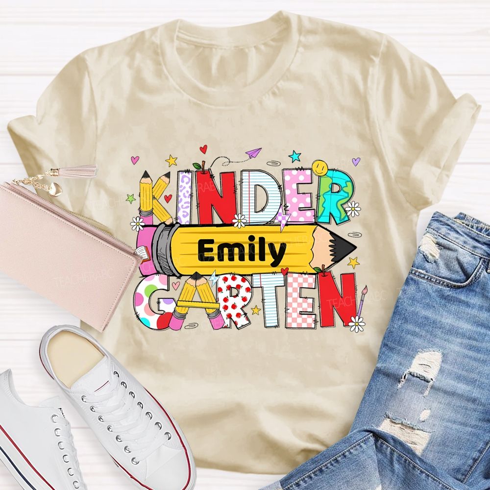 Personalized Name  And Grade   Pencil Letter Graphics  Teacher T-shirt