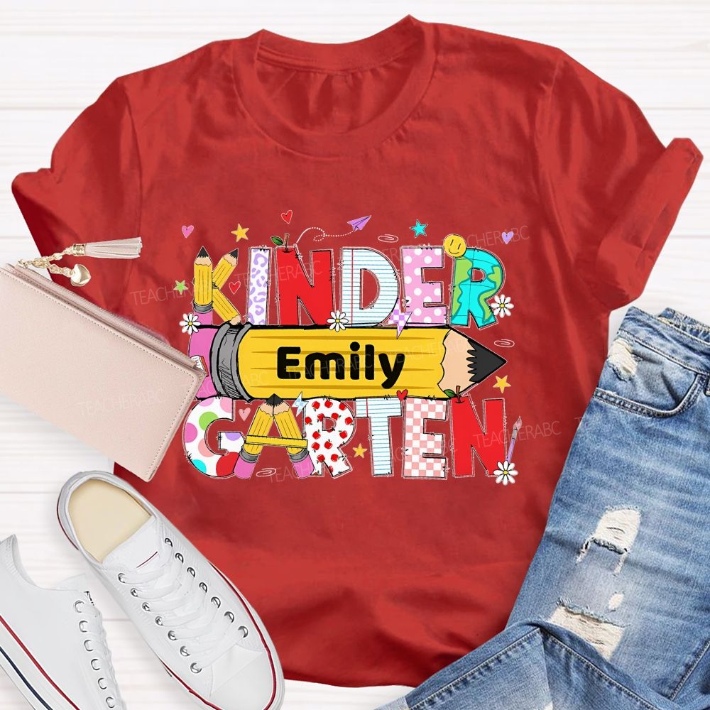 Personalized Name  And Grade   Pencil Letter Graphics  Teacher T-shirt