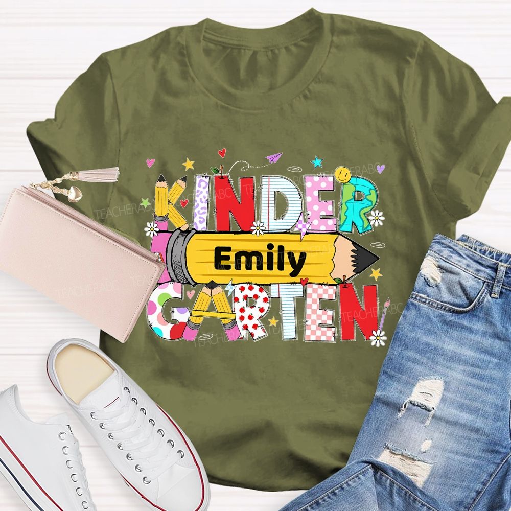 Personalized Name  And Grade   Pencil Letter Graphics  Teacher T-shirt