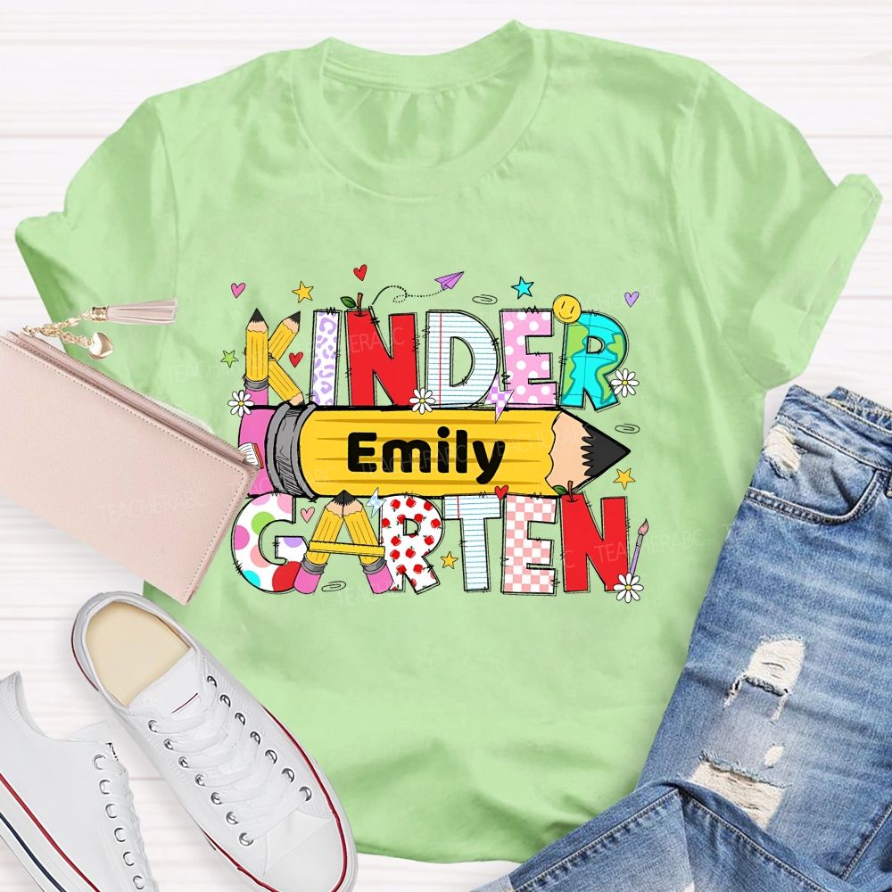 Personalized Name  And Grade   Pencil Letter Graphics  Teacher T-shirt