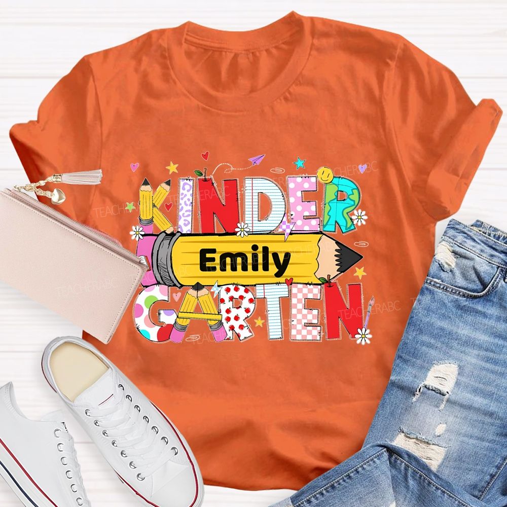 Personalized Name  And Grade   Pencil Letter Graphics  Teacher T-shirt