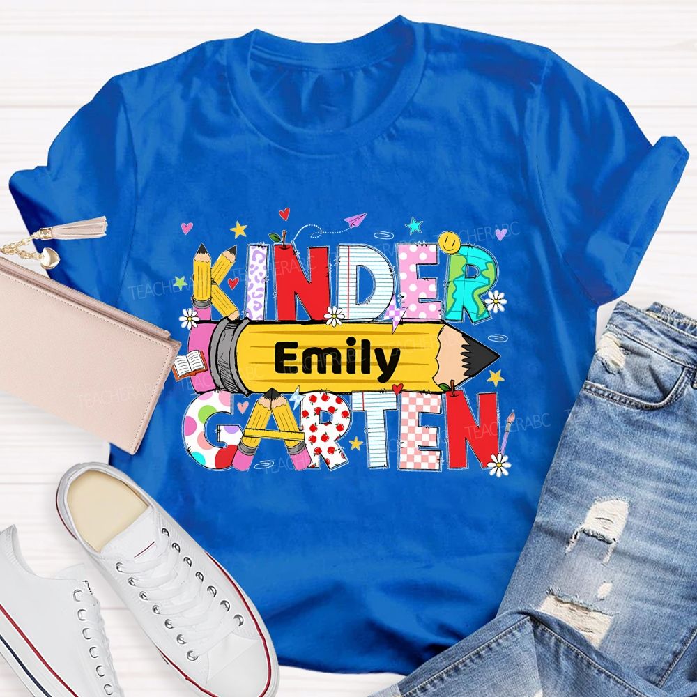 Personalized Name  And Grade   Pencil Letter Graphics  Teacher T-shirt