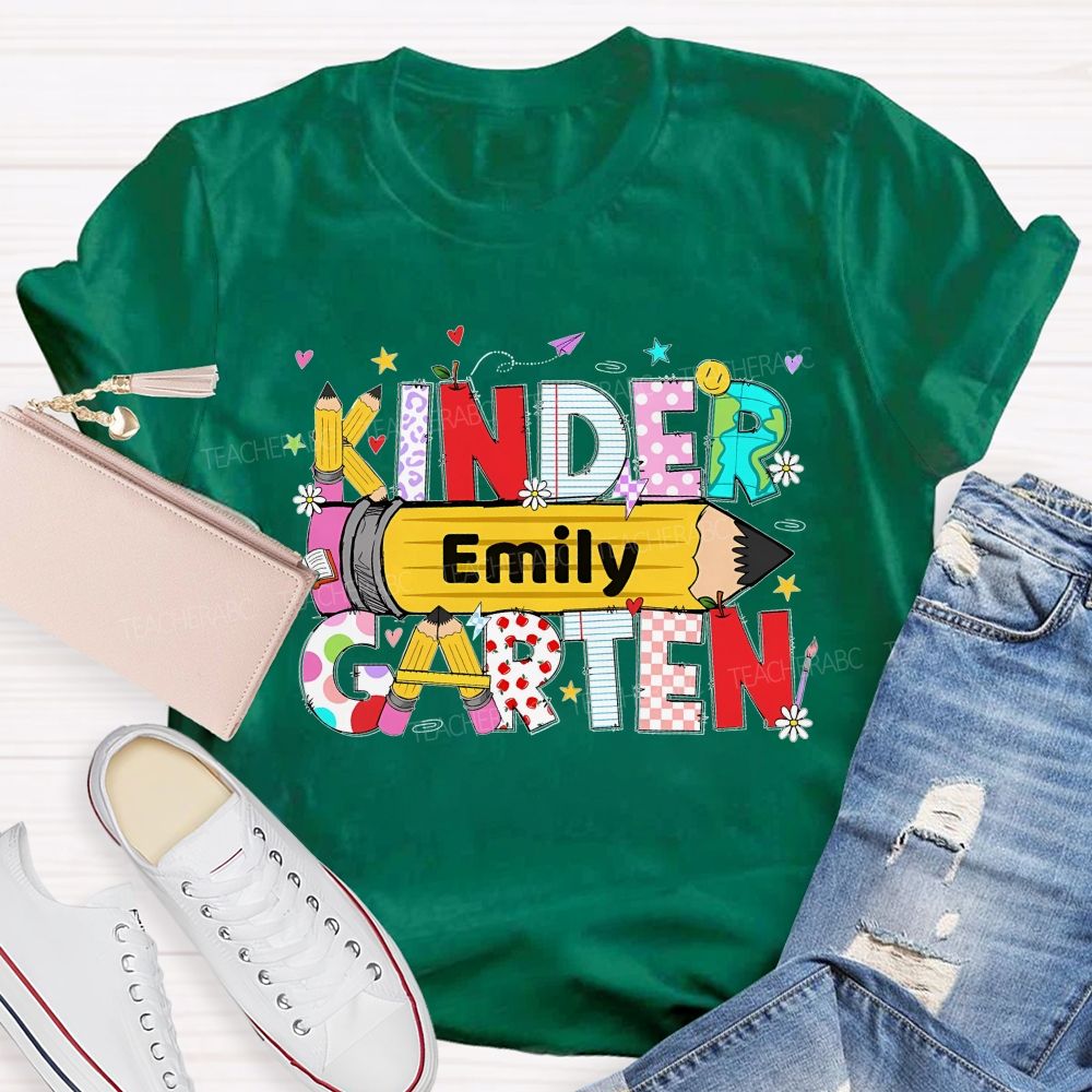 Personalized Name  And Grade   Pencil Letter Graphics  Teacher T-shirt